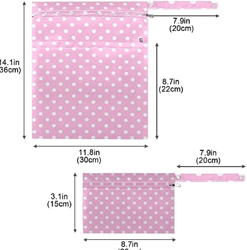 Zzxxb розова и бела полко -точка водоотпорна влажна торба за еднократна употреба крпа, влажна сува торба со патент џеб за патнички плажа