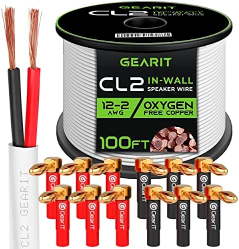 Gearit 100ft 12 AWG CL2 жица за звучник и 12 RT агол Банана