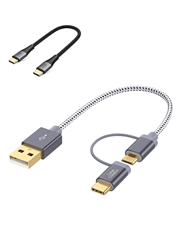 Пакет - 2 артикли: 2 во 1 USB C кабел 0,8ft + краток USB C до USB C кабел