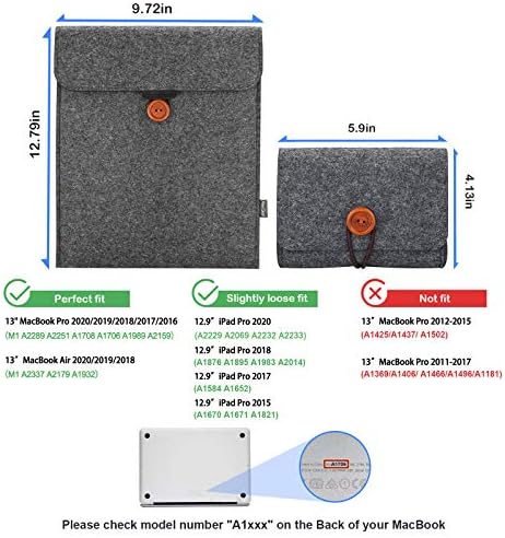 ProCase Macbook Air 13 Инчен/MacBook Pro 13 Инчен Ракав За Лаптоп, Филц Капак На Куќиштето Со Дополнителен Организатор На Додатоци За Macbook