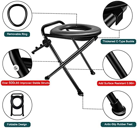 Кавоко Надграден Пренослив Тоалет за Кампување, Пренослив Тоалет За Кампување Со Капацитет ОД 500 КИЛОГРАМИ, Преклопен Тоалет, Пренослив