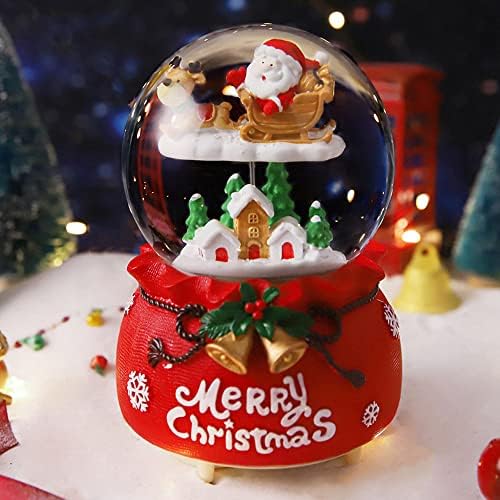 Божиќен снежен глобус, 100мм Дедо Мраз шумска куќа водена водена музичка кутија со бои што се менуваат LED светла и автоматски