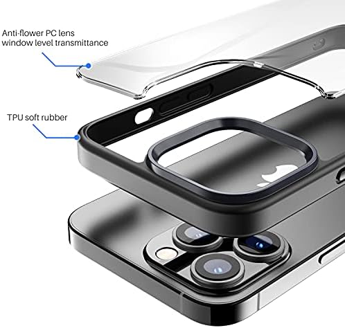 Tozo компатибилен за iPhone 13 Pro Max Case 6,7 инчен хибриден компјутер+TPU мек зафат мат финиш чист задниот панел Тенка покривка со црна