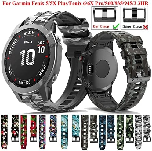 Bdnjn Sport Printing Silicone Watchband Scrist Straps за Garmin Fenix ​​7x 7 6x 6 Pro 5x 5 Plus 3 3HR Easy Fit Fight Release