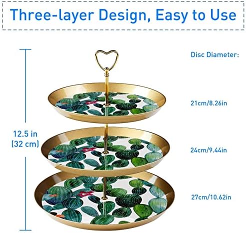 3 Ниво Кекси Стојат Со Злато Прачка Пластични Нивоа Десерт Кула Послужавник Акварел Тропски Кактус Шема Овошје Бонбони Дисплеј За Свадба Роденден Божиќ Чај Партиј?