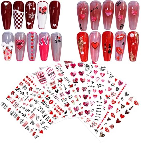 Денот на вinesубените налепници за уметност за нокти Декларации 6 листови Денот на вinesубените Декорации на ноктите срце loveубов самолепливи