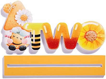 Мед пчела две букви знак Втор роденденски маса Центари за роденден 2 -ри роденденски декор за маси момче девојче едногодишно фото реквизит