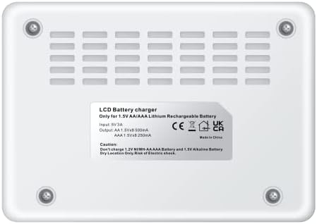 Cityork 1.5V AA AAA LTHIUM полнач за батерии - 8 BAY, LCD дисплеј Брз независен за 1,5V AAA AA Li -Ion батерии со полнење со USB кабел （1,5 V батерија што може да се надополнува）