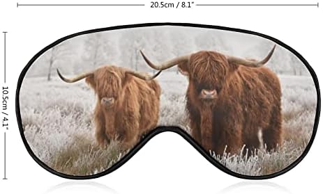 Lynarei Sleeper Mask Furry Scottish Highlands Cow Sleep Mask Eye Eye Blindfold со прилагодлива лента Зимска шума меко око за блокирање