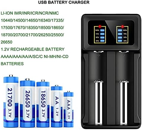 USB полнач за батерии 2-залив 5V 2A за батерии за полнење 1.2V AA AAA 3.7V Li-Ion 26650 18650 16340