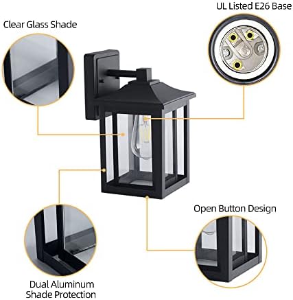 Аисилан на отворено wallиден фенер, надворешен водоотпорен wallид, предниот трем, светло со тремот со приклучок E26, мат црна ламба против