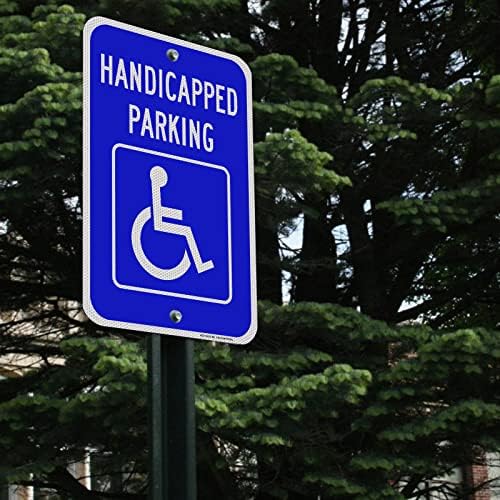 Знак за паркирање со хендикеп, 2 пакувања со хендикепиран паркинг со слика на инвалидска количка, 18 x 12 тешки алуминиумски метал, површина слична