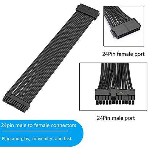 Gelrhonr 24 пински PSU продолжен кабел, матична плоча ATX PSU 24 пински машки до женски продолжен кабел-1ft