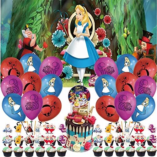 Алиса Во Земјата На Чудата Роденден Материјали Украси Торта Топер Балони Фаворизира Позадина Банер Декор