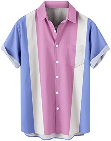 Маица мажи графички ， модно печатено копче надолу лапел кратки ракави тенок фит кошули летни маици за одмор на плажа
