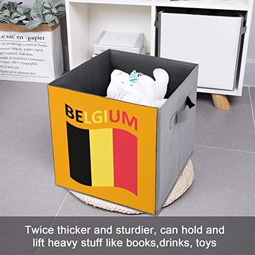 Знаме На Белгија Стп Кожа Склопувачки Канти За Складирање Платно Коцка Организатор Кошница Со Рачки