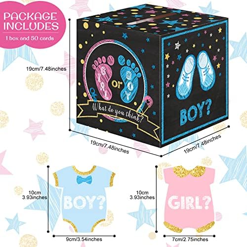 Бебе пол откријте ја кутијата за гласање со 50 парчиња гласачки картички за бејби за декорации за бебиња за забави за забави и игри