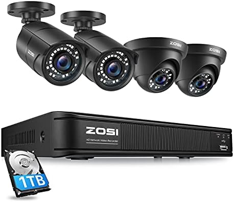 Zosi 1080p H.265+ PoE Security Camera Systems Надворешен затворен, 5MP 8 канален рекордер POE NVR и 4 x 2MP надзор CCTV Bullet Dome IP камери