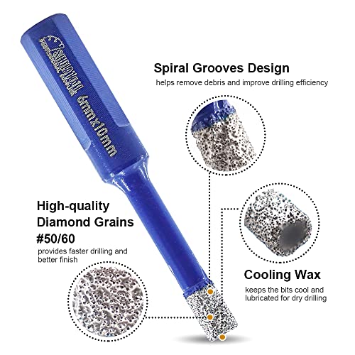 Shdiatool Diamond Dribe Core Pits 3/8 инчи за порцелански плочки мермер керамички гранит тули од 10 мм дијамантски дупки за рачни вежби