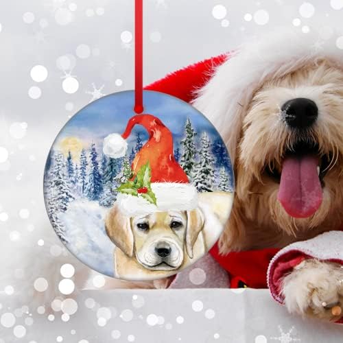 Златен ретривер Божиќен украс Дедо кучиња украс на кучињата Ретривер за кучиња Првиот Божиќ што виси керамички украс украси