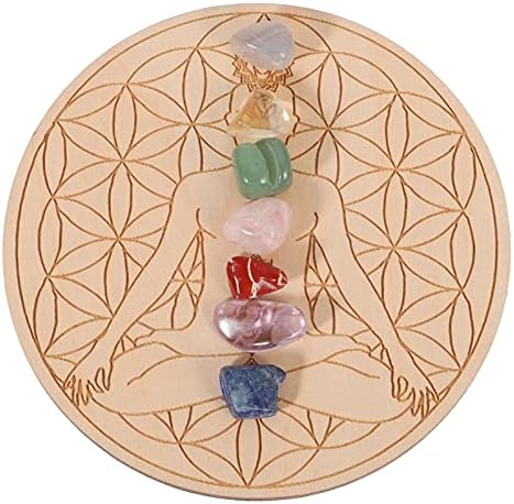 Кристали за лекување на лурос Поставете решетка со дрвена јога шема табла Чакра камења чакра заздравување на балансирање полиран палм камења за јога медитација Зе