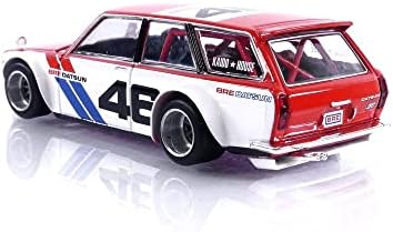 Truescale Miniatures Datsun 510 Wagon Dright Drive 46 BRE v1 црвено и бело w/сини ленти Каидо куќа 1/64 Diecast Model Car Rey Scale KHMG026