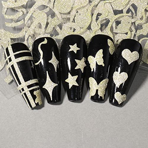 8 листови златни француски 3Д налепници за нокти за уметност за нокти, симпатична шуплива исклучителна само-лепенка привлечност за нокти