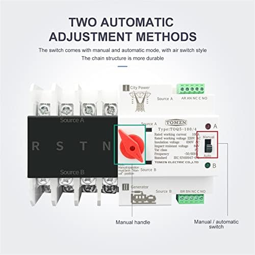 ESAAH 1PCS 3 фаза DIN Rail ATS Dual Power Automatic Transfer Switch Switch Електрични прекинувачи за селектор 4P 63A 100A 125A