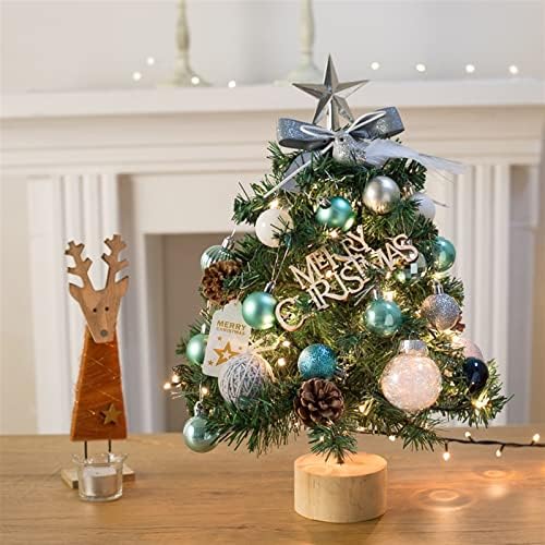 Аетиг од 18 инчи мини новогодишна елка со светла, елка на работната површина со Божиќни украси, Божиќна декорација затворен