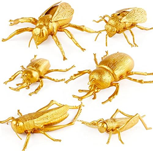 Yиниди 11 Парчиња Големи Инсекти Фигури Златни Пластични Животински Фигурини Реални Бубачки Фигурини Поставете Лажни Инсекти За Роденденска