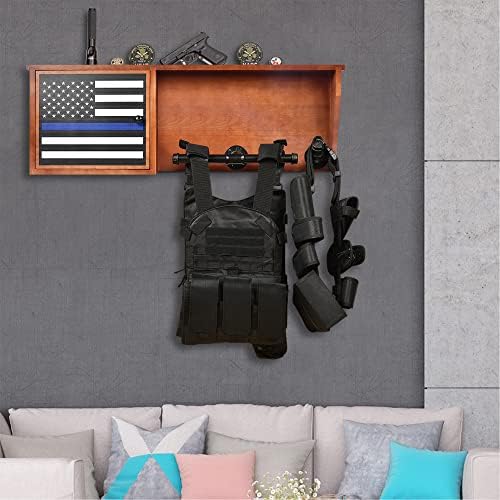 Pinkblue wallид монтиран тактички обврски за решетки со кутија за складирање со пиштол-Тенка сина линија знаме Полициска полица за