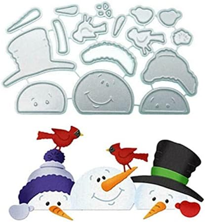 6 парчиња снежен човек на снежникот за правење картички, метали за сечење умира со скрип-книги за умирање, симпатично мал Божиќ Снежен човек