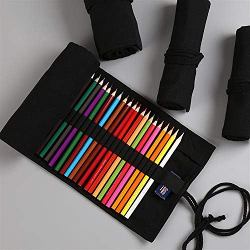 N/A Syl-Baby Black School Pencil Case Roll 12/24/36/48/72/108 Дупка молив со молив случај платно пенкало торба торба девојче момче канцелариски торбички молив пенкало со козметичка торба рач