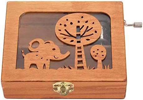 Mini Wood Music Box, Hollow Forest Animal Wood Box Hand Crank Music Box Elegant и Исклучителна кутија за накит Елегантен стил роденденски