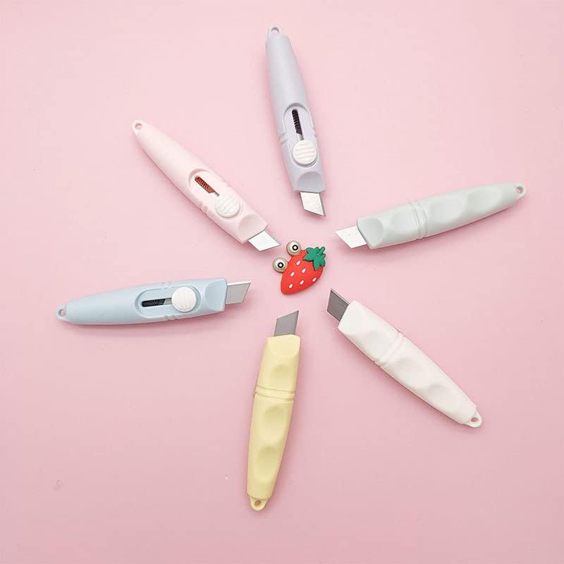 6 парчиња слатки пастелни мали ножеви за комунални услуги што може да се повлечат, остриот сечич за сечила, канцелариско училиште прецизно