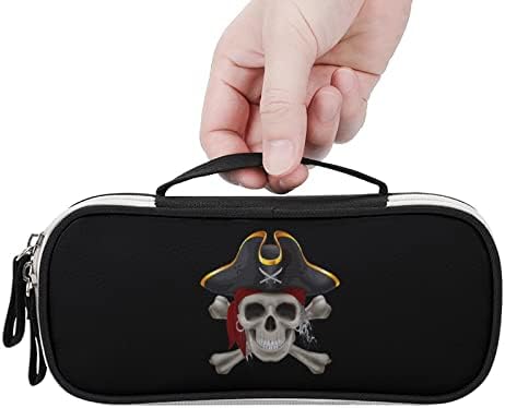 Пиратски череп печатено молив за торбички со торбички со рачка со рачка за преносна торба за шминка, организатор