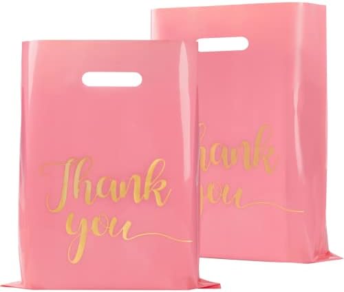Jutieuo 100 пакет благодарам торби за мал бизнис, дополнителни густи пластични производи за стоки, рефус малопродажба Ви благодариме