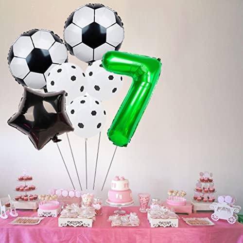 Shikuer Soccer балони постави 7 -ми роденденска декорација 32 '' број 7 фолија балон Зелена црна starвезда за деца момчиња девојчиња годишна