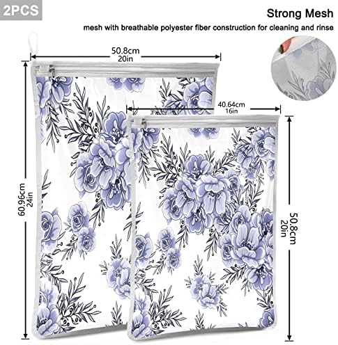2 ПАРЧИЊА Мрежести Кеси За Перење Виолетови Билки И Цвеќиња Торба За Перење Алишта Со Висечка Јамка Торбички Со Патент Мрежеста Торба