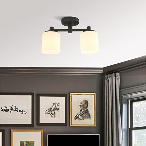 ПАТСОН 2 светла Флејс монтирано осветлување на таванот со замрзната сенка, бело стаклено индустриско тавански ламби за ламби за ходник
