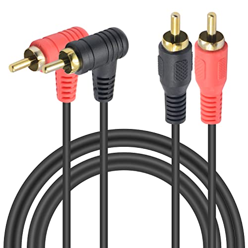 Duttek десен агол RCA кабел 3ft/1m, 90 степени десен агол 2 RCA машки до 2 RCA машки RCA кабел за поддршка на двонасочен пренос за засилувачи,
