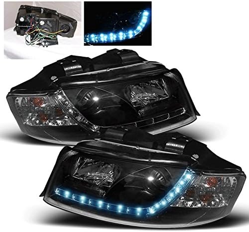 ZMAUTOPARTS LED Drl R8 Стил Проектор Фарови Фарови Црна Компатибилен Со 2002-2005 А4 / С4 Б6