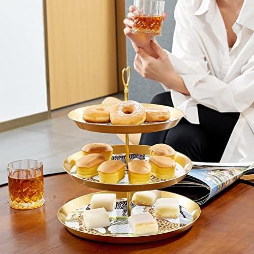 Сет за приказ на табела за десерт, штанд за злато со чаша, десерт штанд, 3 нивоа за сервирање, сад за торта за чаша, штанд за свадбени торта за маса за десерт, зебра жир?