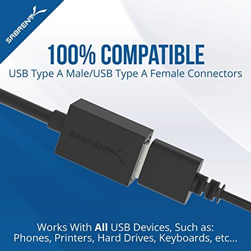 SABRENT 22AWG USB 2.0 Продолжен Кабел Мажјак На Женка [Црна] 6 Стапки