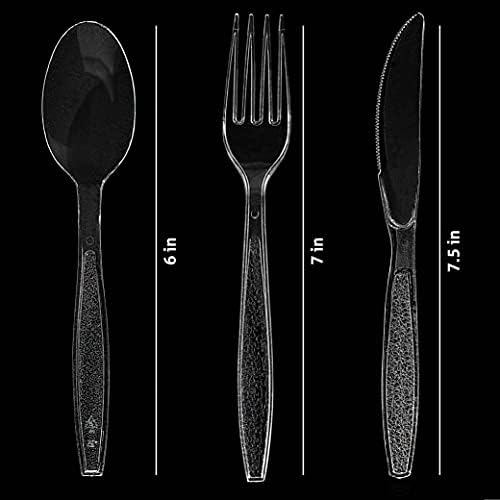 Комплет За Пластични Сребрени Садови Со Голема Тежина-50 Пластични Вилушки, 25 Пластични Ножеви, 25 Пластични Лажици Комбиниран Прибор