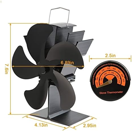 Уонгфи 5-Сечила Вентилаторот за Шпорет На Огниште Со Топол Оган Циркулира Топол Загреан Воздух Термометар За Вентилатор На Еко Шпорет
