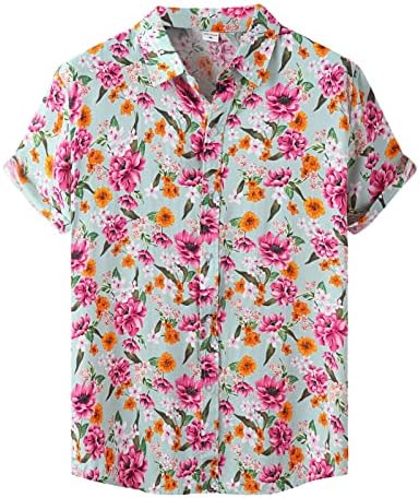 Божиќни јакни на Wybaxz за машки машка маица врвот на Хаваи, цветни печатени обични врвни кошули, краток ракав
