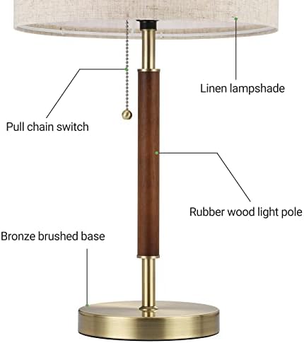 Едшин модерна ламба за маса, цврста дрвена столбна ламба со прекинувач за влечење, ламба за ноќна маса од средниот век за дневна соба,