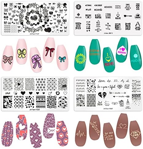 4 компјутери Валентин плочи за печат на нокти Loveубов срцеви нокти Уметнички плочи шаблони слатки зборови нокти стампер постави розови