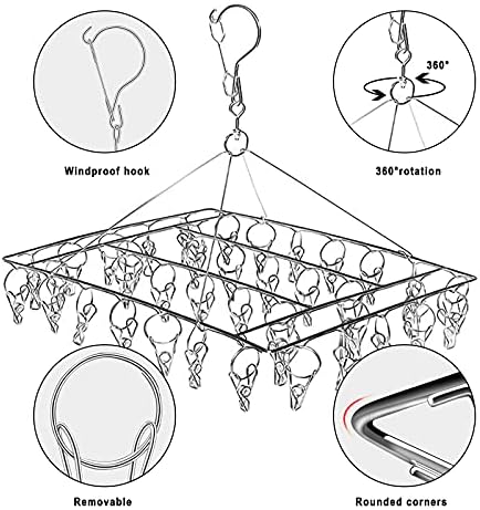 Онлуп Ротирачка Решетка За Сушење Чорапи, 40 Клипови Решетка За Сушење Градник За Долна Облека, Закачалка За Перење Од Нерѓосувачки